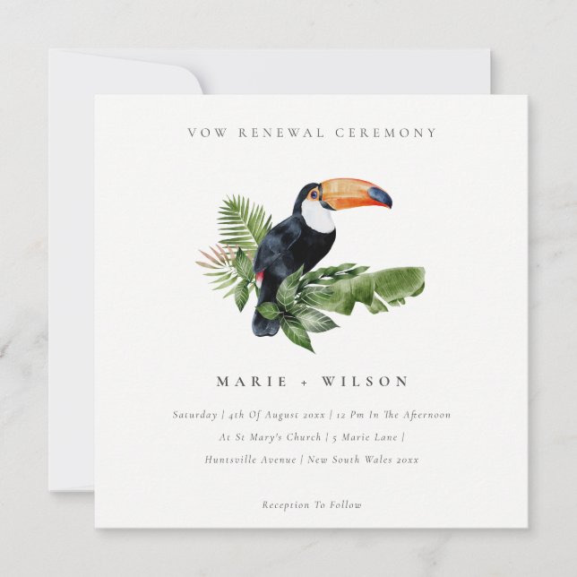 Tropical Rainforest Toucan Vow Renewal Invite (Front)