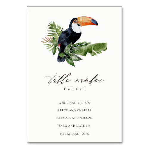 Tropical Rainforest Toucan Wedding Seating Chart Table Number
