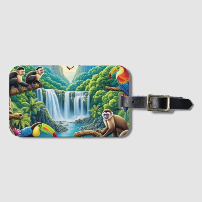 Tropical Rainforest Waterfall Luggage Tag (Front Horizontal)
