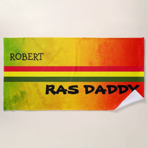 Tropical Rasta Colors on Grunge with NAME in Black Beach Towel