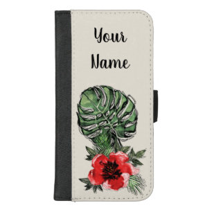 Tropical Red and Green Watercolor Floral iPhone 8/7 Plus Wallet Case