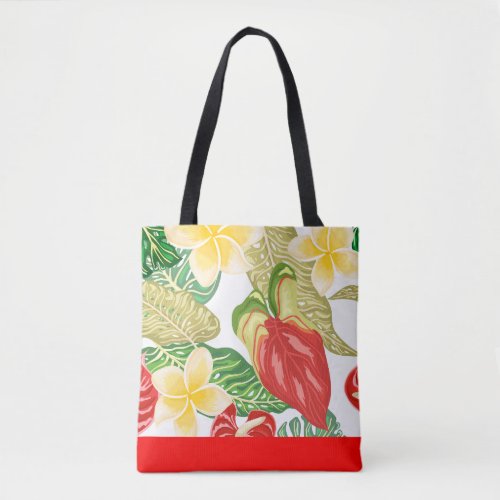 Tropical Red Anthurium with Plumerias  Tote Bag