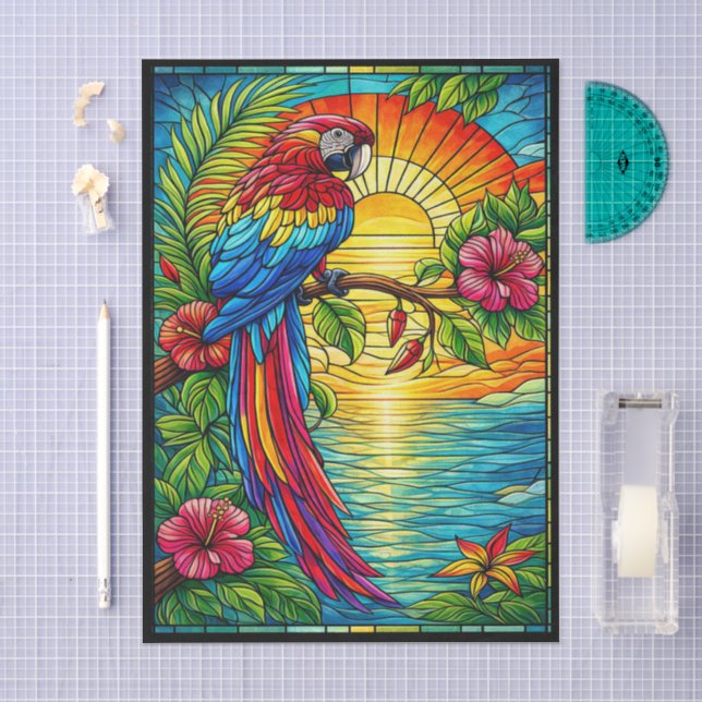 Tropical Red, Blue & Gold Macaw Stained Glass  Tissue Paper (Craft)