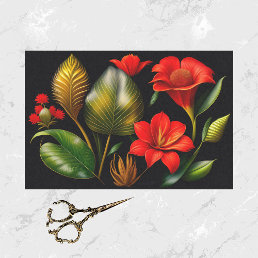 Tropical Red Floral Illustration Tissue Paper