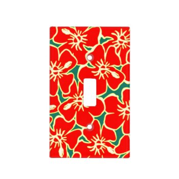 Tropical Red Floral Pattern Light Switch Cover by machomedesigns at Zazzle