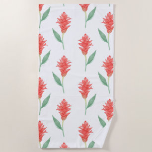 Tropical red ginger beach towel