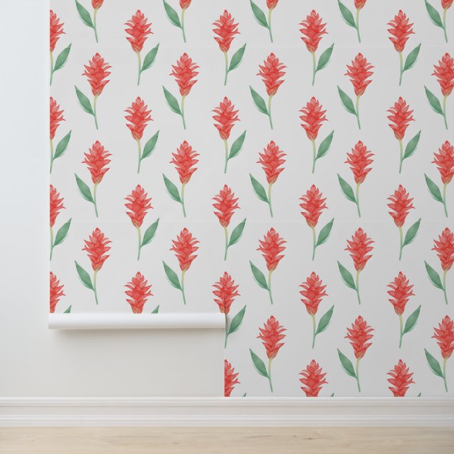 Tropical red ginger flower aloha print wallpaper  (Application)