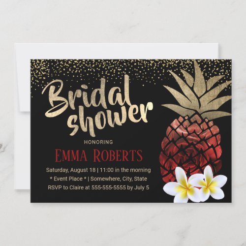 Tropical Red  Gold Pineapple Beach Bridal Shower Invitation