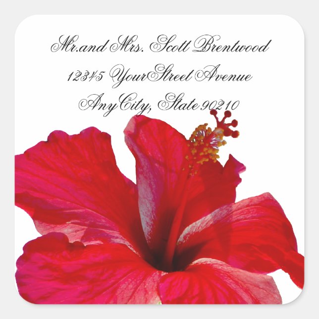 Tropical Red Hibiscus address labels (Front)