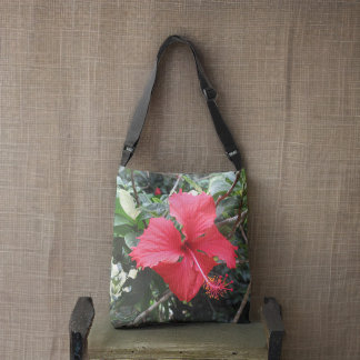 Tropical Red Hibiscus Flower Crossbody Bag