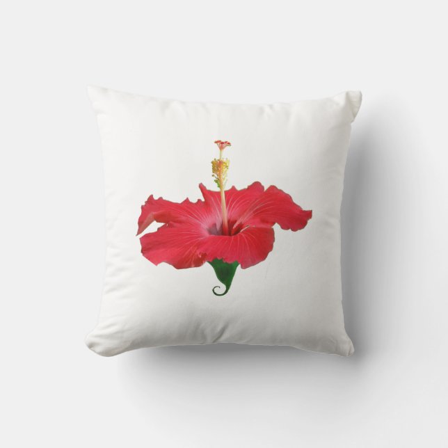 Tropical Red Hibiscus Flower Throw Pillow (Front)
