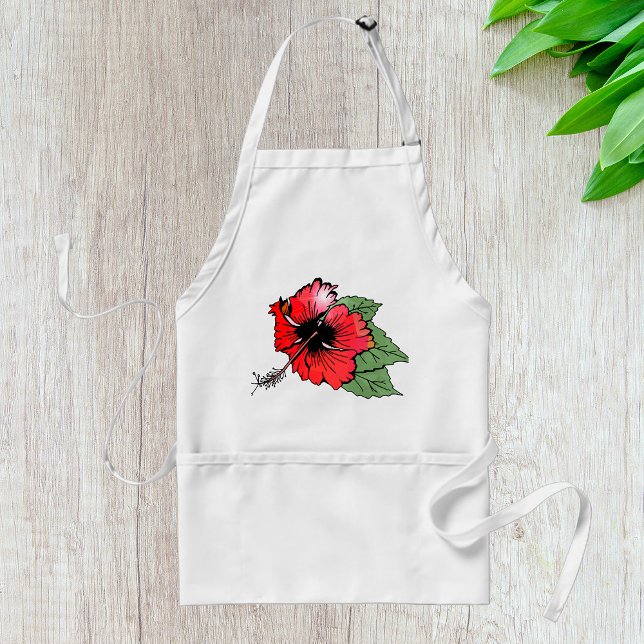 Tropical Red Hibiscus Flower with Green Leaves  Adult Apron (Creator Uploaded)
