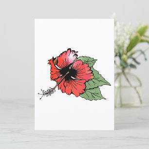 Tropical Red Hibiscus Flower with Green Leaves Invitation