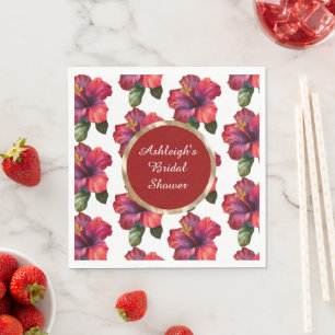 Tropical Red Hibiscus Flowers Bridal Shower Napkins