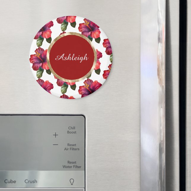 Tropical Red Hibiscus Flowers  Magnet (In Situ (Fridge))