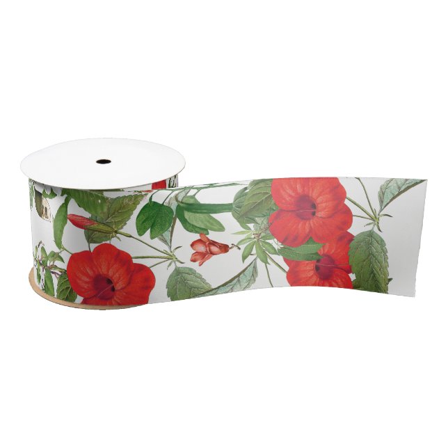 Tropical Red Hibiscus Flowers Ribbon (Spool)