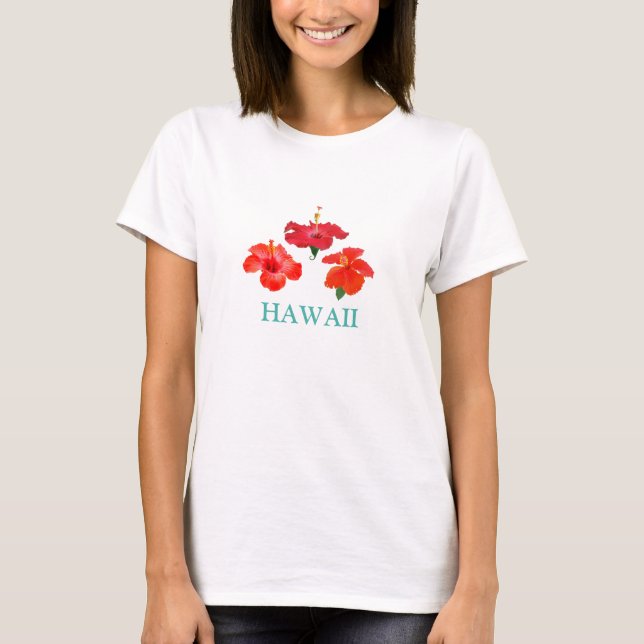 Tropical Red Hibiscus Flowers T-Shirt (Front)