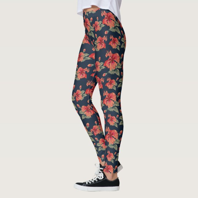 Tropical Red Hibiscus  Leggings (Left)