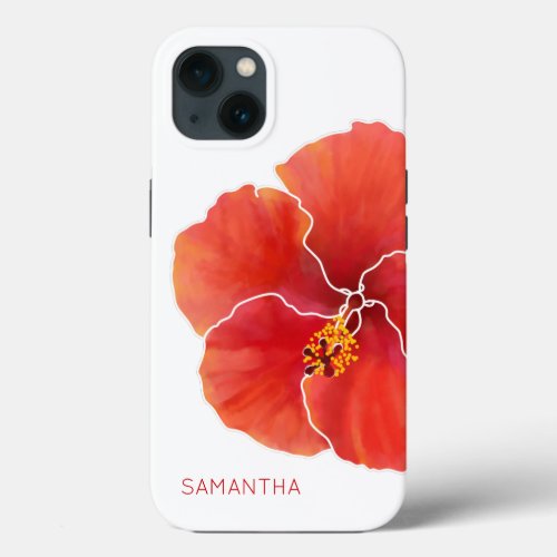 Tropical Red Hibiscus Watercolor Flower iPhone 13 Case