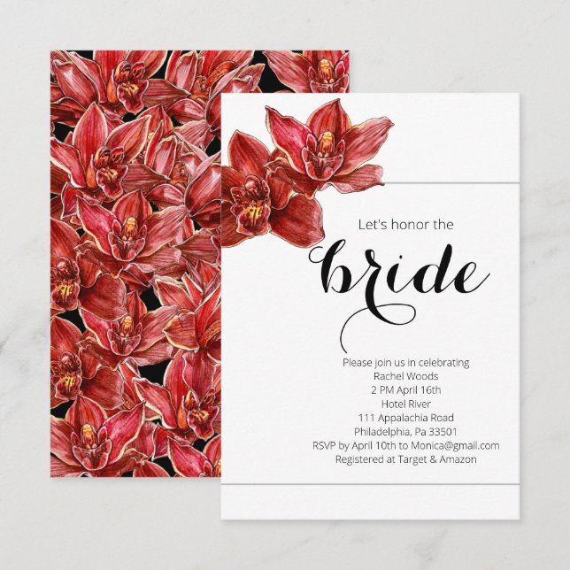 Tropical Red Orchid Bridal Shower Invitation (Front/Back)