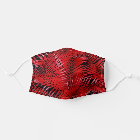 Tropical Red Palm Fronds on Black Adult Cloth Face Mask (Front, Unfolded)