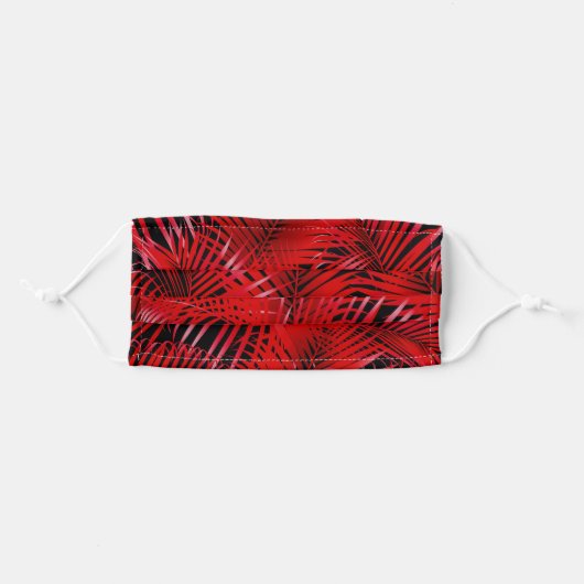 Tropical Red Palm Fronds on Black Adult Cloth Face Mask (Front, Folded)