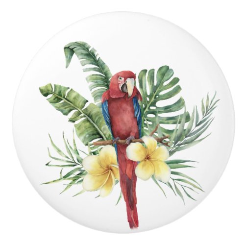 Tropical Red Parrot Ceramic Knob
