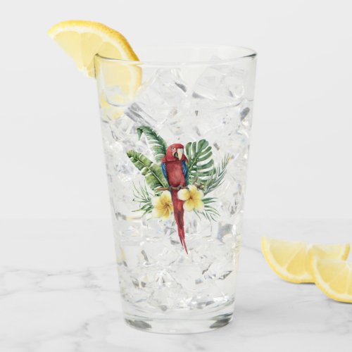 Tropical Red Parrot Drinking Glass