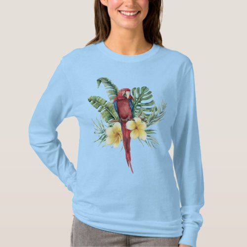 Tropical Red Parrot Long Sleeve T_Shirt