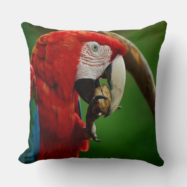 Tropical Red Parrot Throw Pillow (Front)