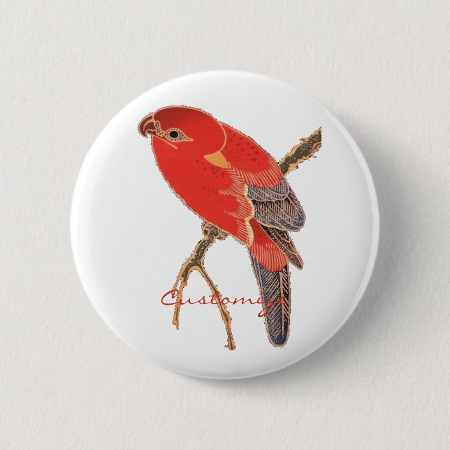 Tropical Red Parrot Thunder_Cove Button (Front)