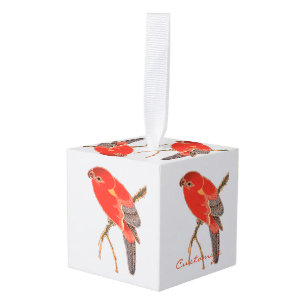 Tropical Red Parrot Thunder_Cove Cube Ornament