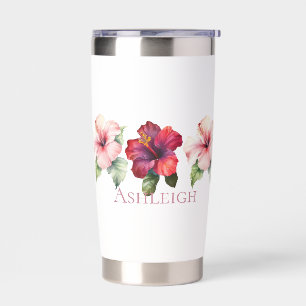 Tropical Red Pink Hibiscus Flowers Insulated Tumbler