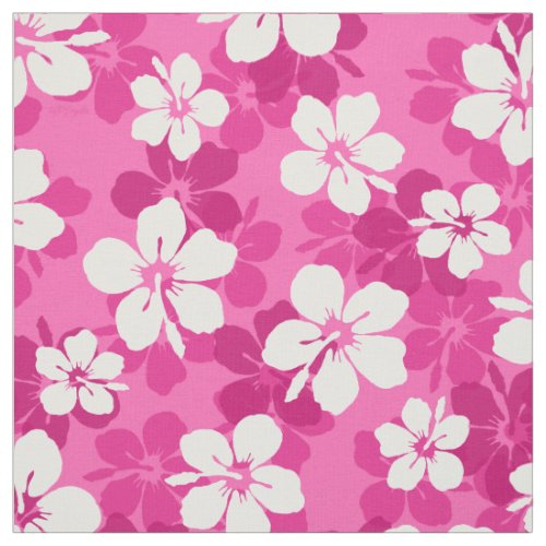 Tropical Red Violet White Hibiscus Flower Pattern Fabric