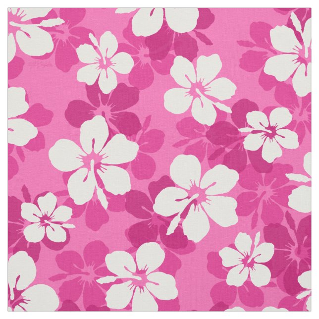 Tropical Red Violet White Hibiscus Flower Pattern Fabric (Swatch)