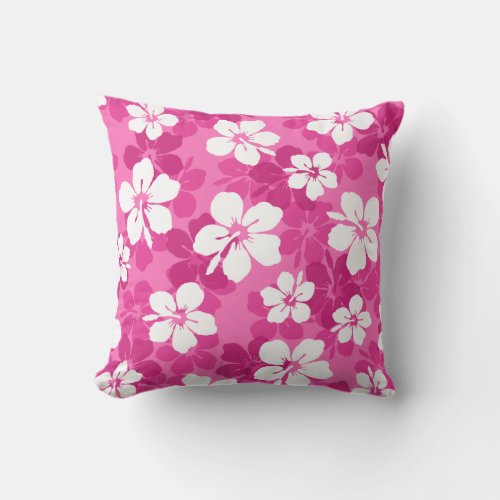 Tropical Red Violet White Hibiscus Flower Pattern Outdoor Pillow