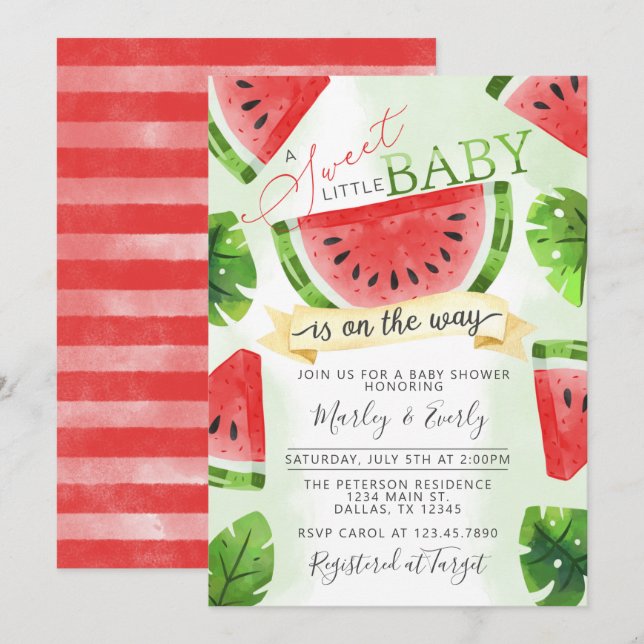Tropical Red Watermelon Baby Shower Invitation (Front/Back)