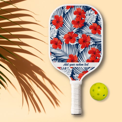 Tropical Red White Blue Hibiscus Floral Custom Pickleball Paddle