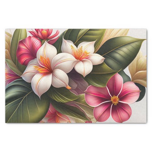 Tropical Red White Floral Illustration Tissue Paper