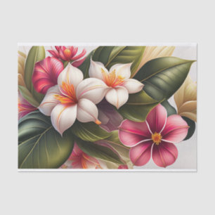 Tropical Red White Floral Illustration Tissue Paper