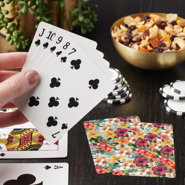 Tropical Red Yellow Tropical Hibiscus Flowers Poker Cards (In Situ)