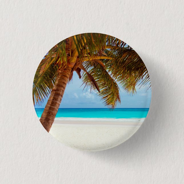 Tropical Relaxing Beach Palm Scene Pinback Button (Front)