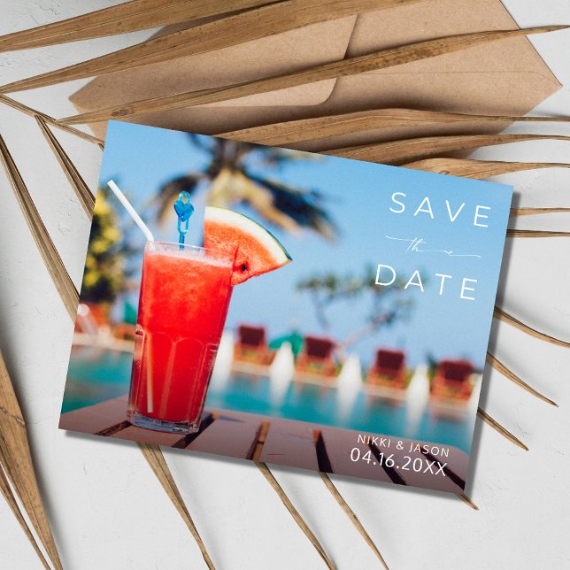 Tropical Resort Destination Wedding Save the Date Announcement Postcard (Tropical Resort Destination Wedding Save the Date Postcard)