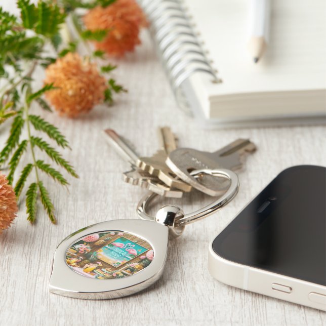 Tropical Retreat Bridal Shower Keychain (Side)
