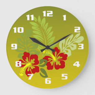 Tropical Retreat inspired design Hibiscus and lime Large Clock