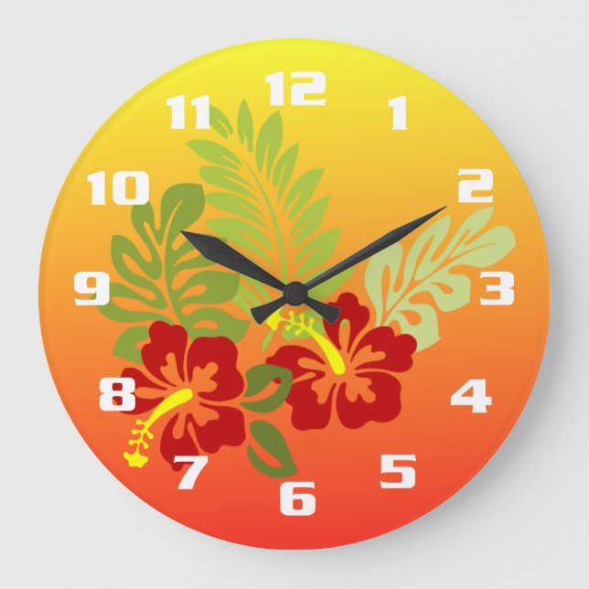Tropical Retreat inspired Design Hibiscus & Sunset Large Clock (Front)