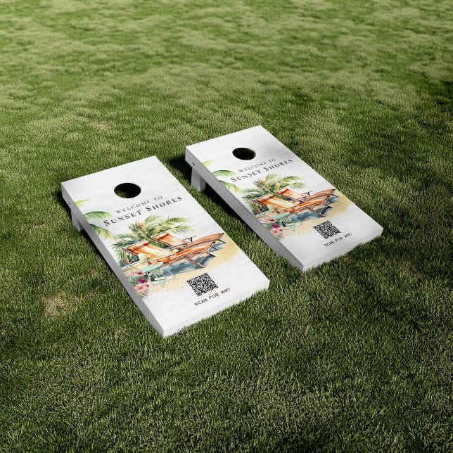 Tropical Retreat Pool Loungers Custom Cornhole Set (Creator Uploaded)