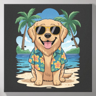 Tropical Retriever � Golden Beach Vibes Dog Canvas Photo Tile