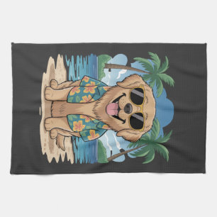 Tropical Retriever � Golden Beach Vibes Dog Kitchen Towel