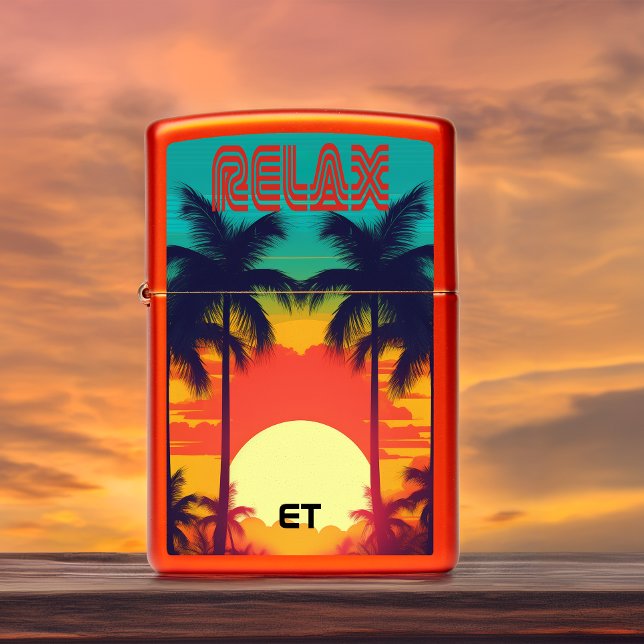 Tropical Retro 80s Style  Zippo Lighter (Stylish 80s Retro Tropical Sunset Zippo Lighter )